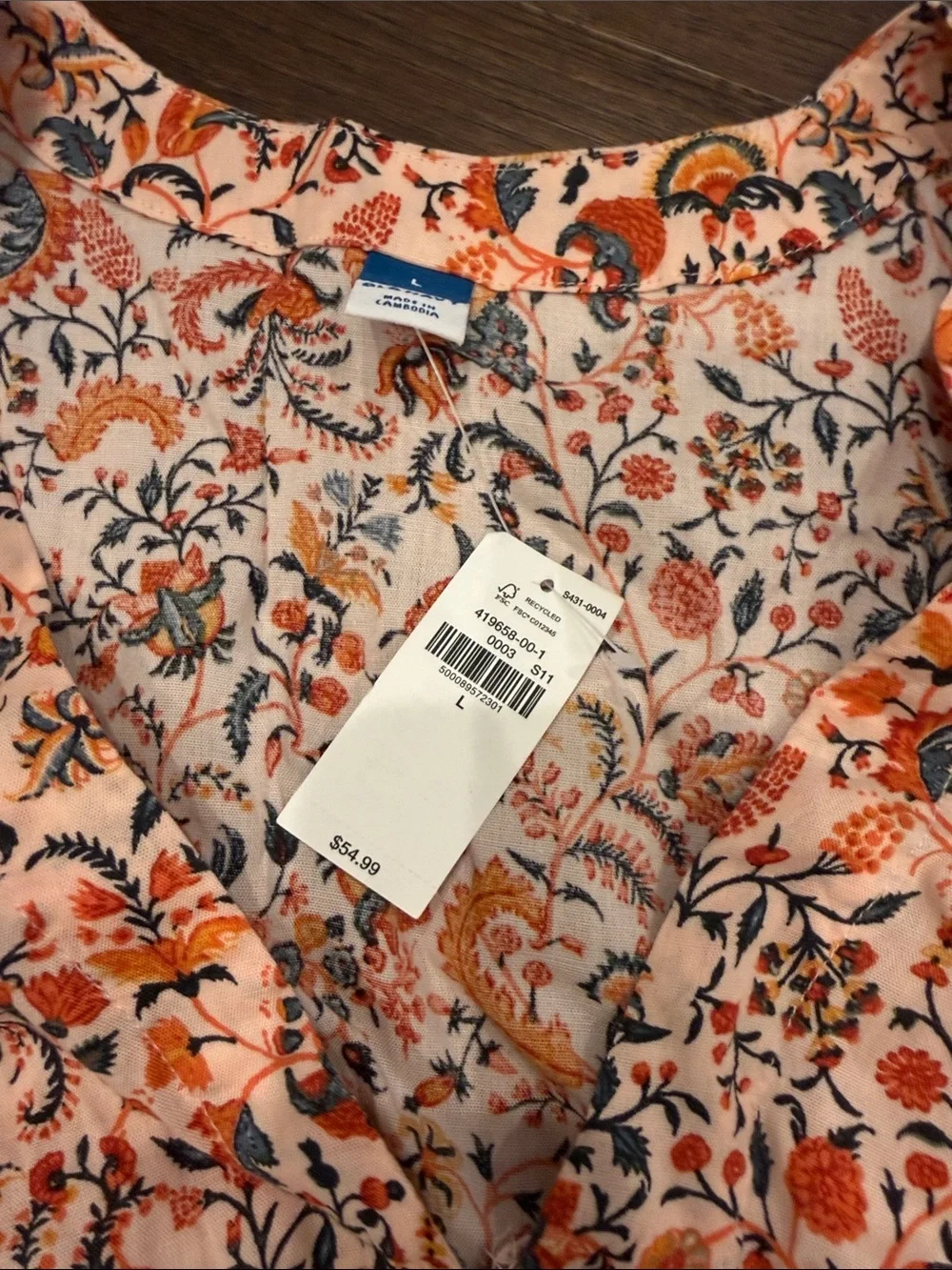 Old Navy Puff Sleeve Waist Defined Floral Smocked Midi Dress Large NWT - C60-009 - Picture 4 of 9